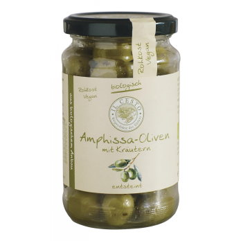 Grüne Amphissa-Oliven gekräutert ohne Stein